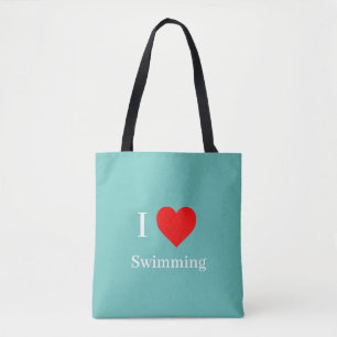 I Liebe Schwimmtypografie & Rotes Herz Minze Grün Tasche