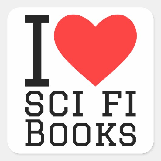 I Liebe Sci-Fi-Bücher Quadratischer Aufkleber (Vorderseite)