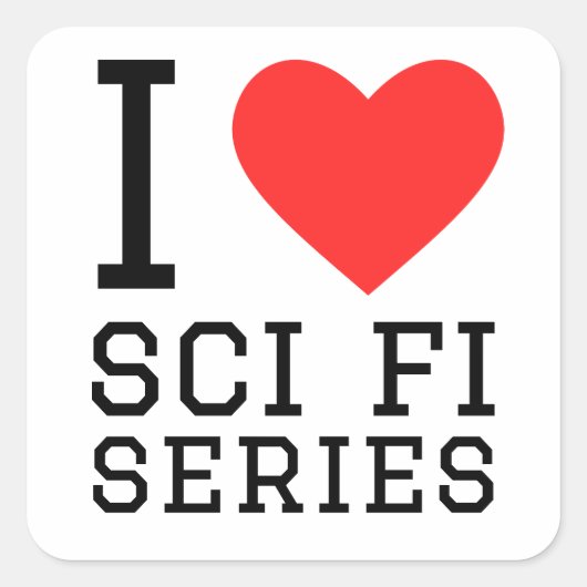 I Liebe sci fi Serie Quadratischer Aufkleber (Vorderseite)