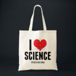 I Liebe Science Personalisiert Scientist Atom Mode Tragetasche<br><div class="desc">Niedlich I Liebe Science Tasche mit Monogramm mit Ihrem Namen. Features ein Atom-Modell vor dem Herzen. Perfektes Geschenk für einen Naturwissenschaftslehrer.</div>