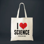 I Liebe Science Personalisiert Scientist Atom Mode Tragetasche<br><div class="desc">Niedlich I Liebe Science Tasche mit Monogramm mit Ihrem Namen. Features ein Atom-Modell vor dem Herzen. Perfektes Geschenk für einen Naturwissenschaftslehrer.</div>