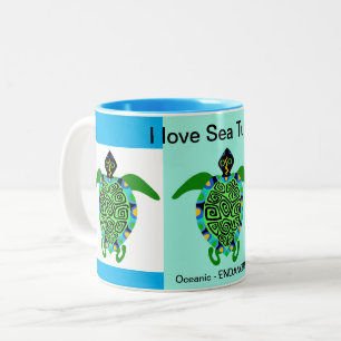 I Liebe Sea TURTLES - Naturschutz - Aqua Zweifarbige Tasse