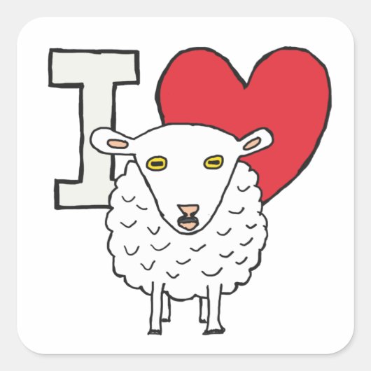 I Liebe Sheep Quadratischer Aufkleber (Vorderseite)