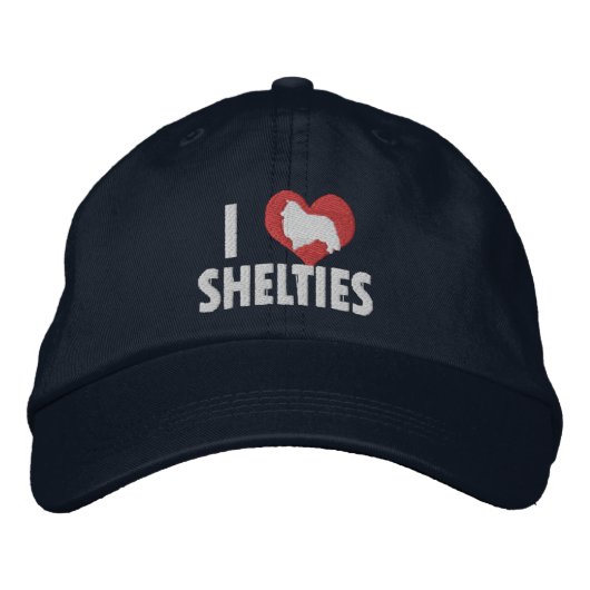 I Liebe Shelties Dark Bestickte Kappe (Vorderseite)