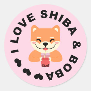 I LIEBE SHIBA & BOBA - Niedlicher Shiba Inu und Bo Runder Aufkleber