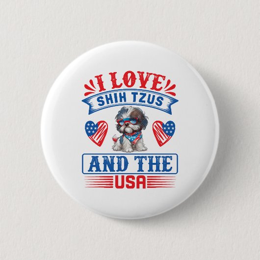 I Liebe Shih Tzus und USA Button (Vorderseite)