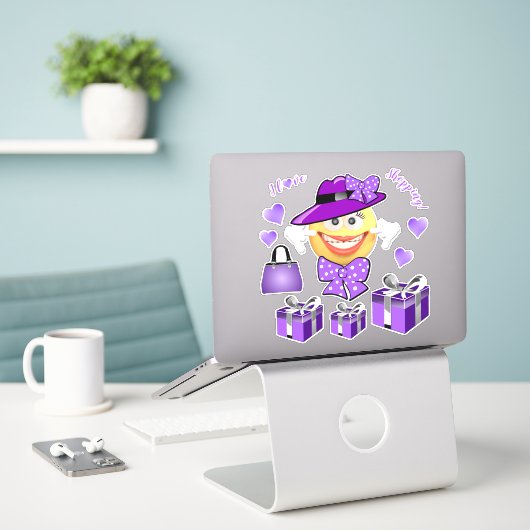 I Liebe Shopping lächelnd Mode Emoji Sticker (Laptop auf Schreibtisch)