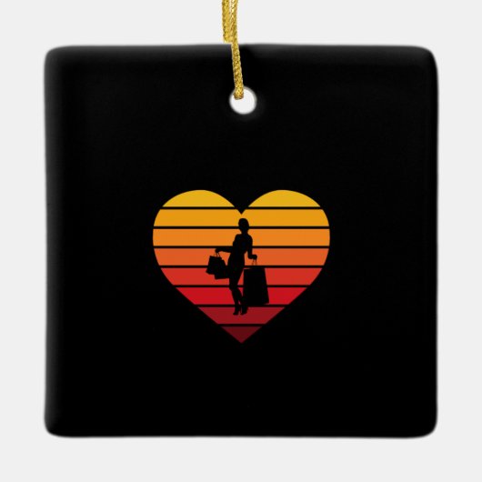 I Liebe Shopping Retro Sonnenuntergang Herz Keramikornament (Vorderseite)