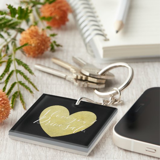 I Liebe Sie fahren Safe Gold Heart Keychain Schlüsselanhänger (Vorderseite rechts)