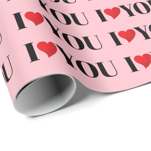 I Liebe Sie hellen rosa Herzen moderne Typografie Geschenkpapier (Rolleneckpunkt)