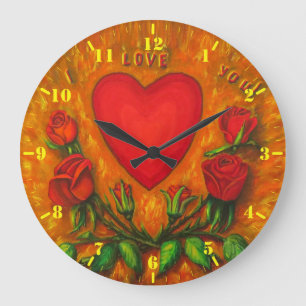 I Liebe Sie - Herz und Rose Große Wanduhr