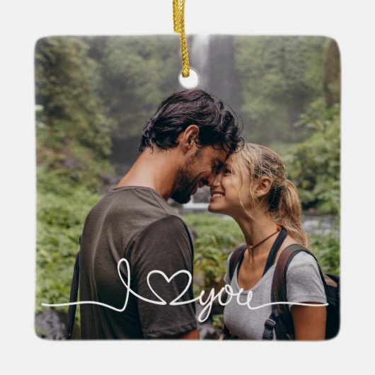 I Liebe Sie in White Script mit Herz Custom Keramikornament (Vorderseite)