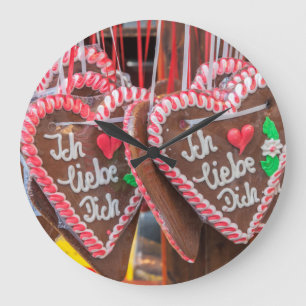 I Liebe Sie Lebkuchen-Herzen am Feiertag Große Wanduhr
