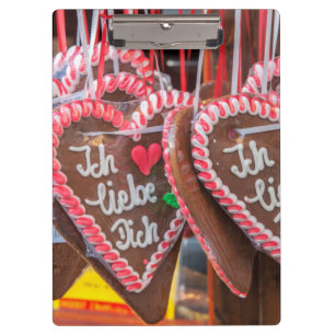 I Liebe Sie Lebkuchen-Herzen am Feiertag Klemmbrett