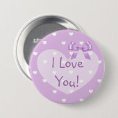 I Liebe Sie lila Herz-weißer Bogen-Knopf Button (Vorne & Hinten)