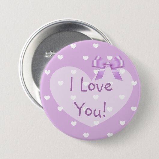 I Liebe Sie lila Herz-weißer Bogen-Knopf Button (Vorne & Hinten)