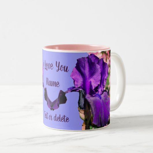 I Liebe Sie Lila Iris Blume Personalisiert Zweifarbige Tasse (VorderseiteRechts)