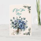 I Liebe Sie Mama - Blue Floral Eucalyptus Bouquet Karte (Vorderseite)
