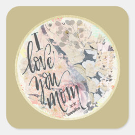 I Liebe Sie Mama Gold Aquarell Fügen Sie einen Nam Quadratischer Aufkleber