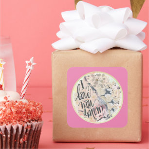 I Liebe Sie Mama Hot Pink Wasserfarbe Fügen Sie ei Quadratischer Aufkleber