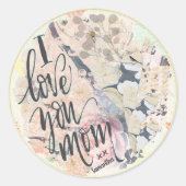 I Liebe Sie Mama Hot Pink Wasserfarbe Fügen Sie ei Runder Aufkleber (Vorderseite)