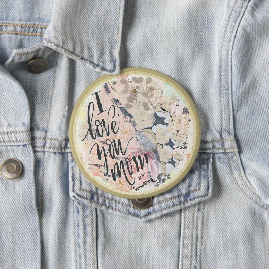 I Liebe Sie Mama Hübsche Aquarell Gold jeden Namen Button (Beispiel)