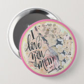 I Liebe Sie Mama Hübsche Wasserfarbe HotPink jeden Button (Vorne & Hinten)