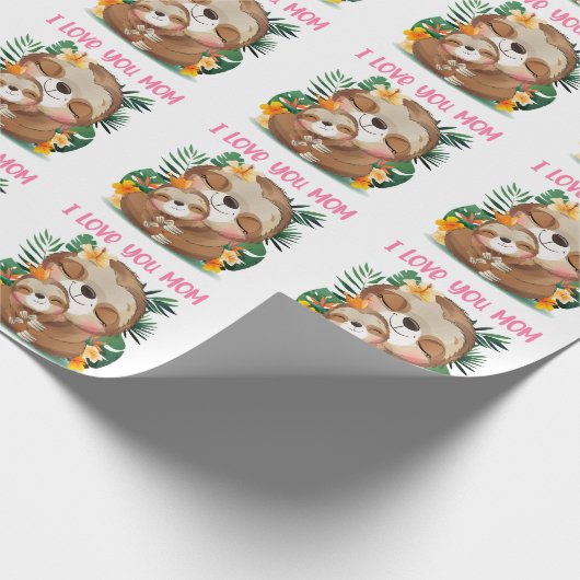 I Liebe Sie Mama Niedliche Mama und Baby Sloth Geschenkpapier (Ecke)