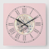 I Liebe Sie Mama römische Zahlen Rosa Wasserfarbe Quadratische Wanduhr (Vorderseite)