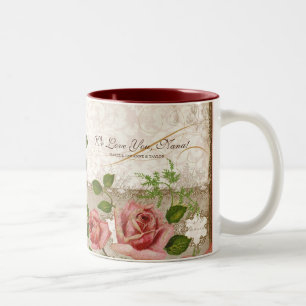 I Liebe Sie Nana, Vintage englische Rosen-Tasse Zweifarbige Tasse