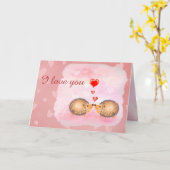 I LIEBE SIE niedlich rosa Kuss Hegdehogs valentine Karte (Gelbe Blume)