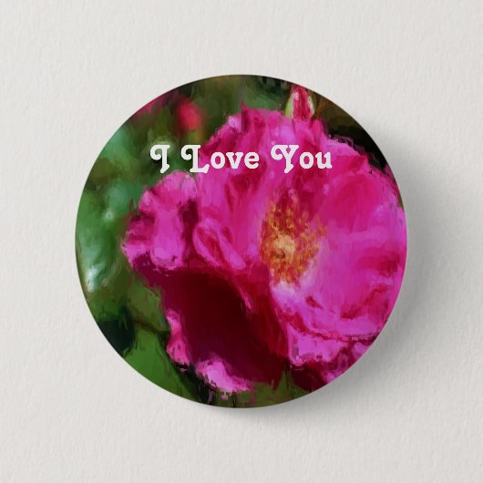 I Liebe Sie rosa Blume Button (Vorderseite)