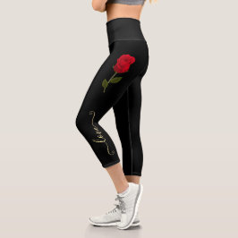 i Liebe Sie Rote Rose auf Schwarz und Gold persona Capri Leggings