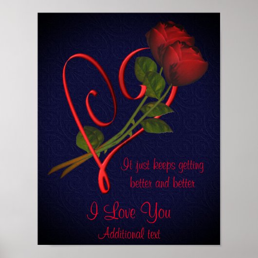 I Liebe Sie Rote Rosen Elegantes Herz Personalisie Poster (Vorne)