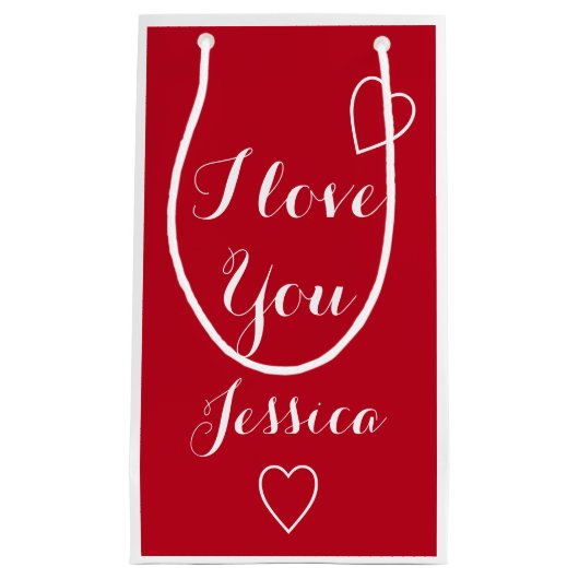 I Liebe Sie Roter Personalisierter Name Kleine Geschenktüte (Vorderseite)