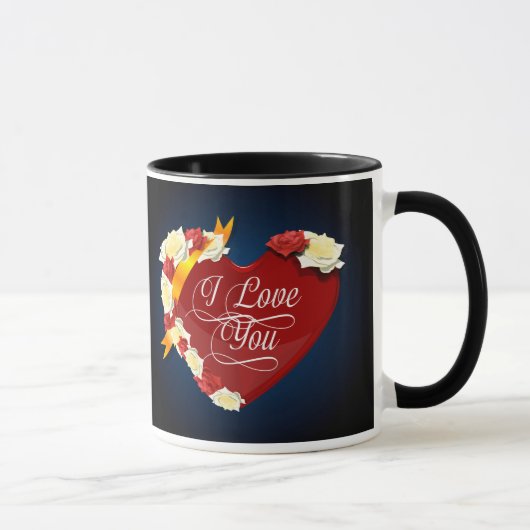 I Liebe Sie, rotes Herz/weiße Rosen Tasse (Rechts)
