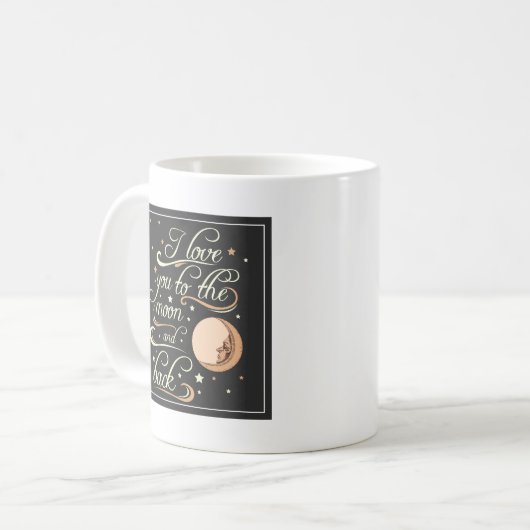 I Liebe Sie zum Mond-und Rückseiten-Schwarzen Kaffeetasse (Vorderseite Links)