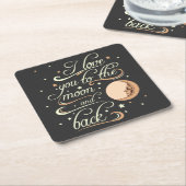 I Liebe Sie zum Mond-und Rückseiten-Schwarzen Rechteckiger Pappuntersetzer (angewinkelt)