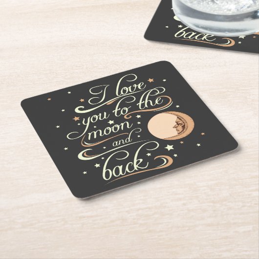 I Liebe Sie zum Mond-und Rückseiten-Schwarzen Rechteckiger Pappuntersetzer (angewinkelt)