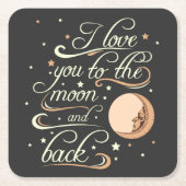 I Liebe Sie zum Mond-und Rückseiten-Schwarzen Rechteckiger Pappuntersetzer (Vorderseite)