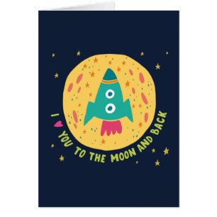 I Liebe Sie zum Mond und zum hinteren Rocketship