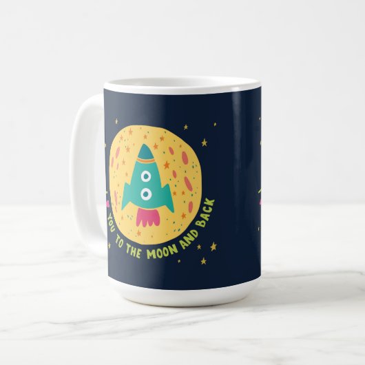 I Liebe Sie zum Mond und zum hinteren Rocketship Kaffeetasse (Vorderseite Links)