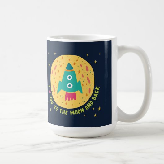 I Liebe Sie zum Mond und zum hinteren Rocketship Kaffeetasse (Rechts)