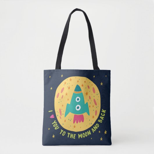 I Liebe Sie zum Mond und zum hinteren Rocketship Tasche (Vorderseite)