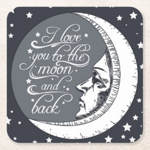 I Liebe Sie zum Mond und zur Rückseite Rechteckiger Pappuntersetzer