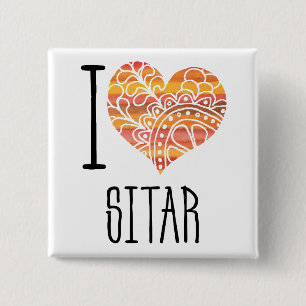 I Liebe Sitar Orange Mandala Herz Button