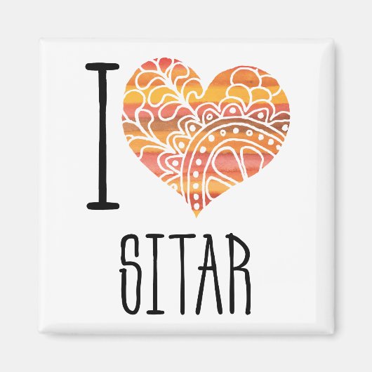 I Liebe Sitar Orange Mandala Herz Magnet (Vorne)