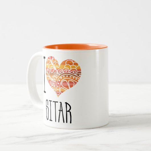 I Liebe Sitar Orange Mandala Herz Zweifarbige Tasse (Vorderseite Links)