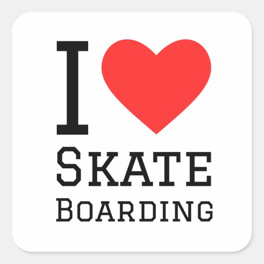 I Liebe Skateboard Quadratischer Aufkleber (Vorderseite)