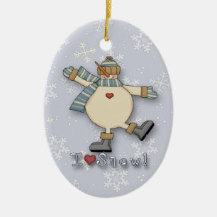 I Liebe Snow Snowman Keramikornament